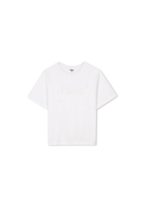 T-Shirt Bianca Con Logo Sul Petto CHLOÉ KIDS | C20485117